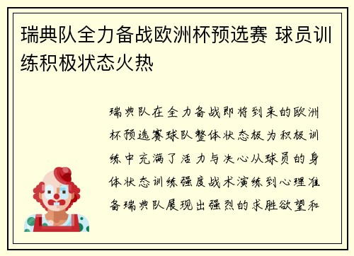 瑞典队全力备战欧洲杯预选赛 球员训练积极状态火热